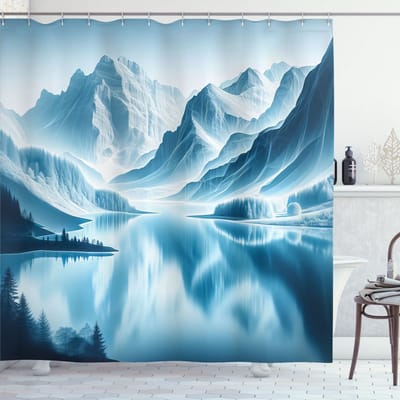 New Bed, Meer Koude Bergtoppen IJskoud Water Douchegordijn Badkamer Decor Set met Haakjes, 180 cm B 200 cm L