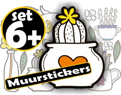 Jerma - Bloemen in vaasjes - Decoratie - Stickers - in div. maten - Zelfklevend - Hoogwaardig Vinyl -