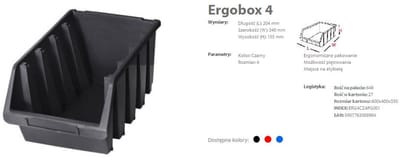 Patrol Ergobox 4 - Opslagbak - Rood - Kunststof - 340x204x155 mm