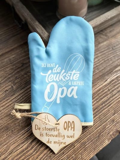 Ovenhandschoen met de tekst `Jij bent de leukste en liefste opa` + hartje stoerste opa / vaderdag / vaderdag cadeau / papa / opa