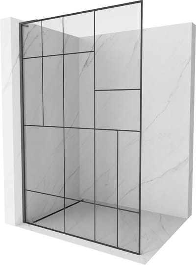 Mexen Kioto L douchewand Walk-in 100 x 200 , zwart patroon, gun gray geborsteld - 800-100-103-66-78