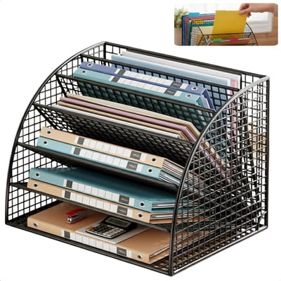 Cheqo® Brievenbak - Bureauorganiser - 6 Vakken - Documenten Opbergen - Kantoor En Thuis - Industriële Stijl - Metaal - A4-formaat - Zwart - Documenten En Magazines - Bureau Accessoires - Papierlade - Organiser Voor Kantoor