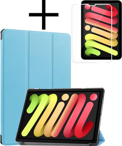 Hoes - Geschikt voor Apple iPad Mini 7 (2024) - 8.3 inch - 7e Generatie - Met Screenprotector - Trifold Bookcase - Hard Cover - Hardcover Book Case - Tablet Hoesje - Lichtblauw