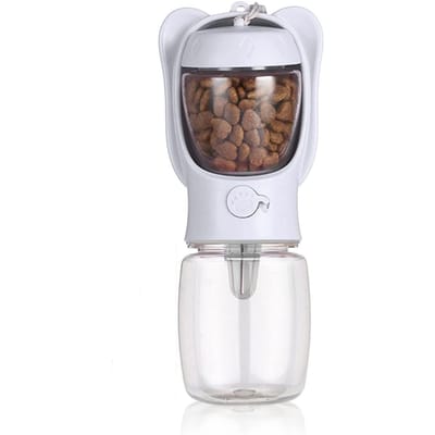 Hondenwaterfles Huisdierdispenser met Afneembare Voedselcontainer Lekvrije Vergrendeling voor Reizen Wandelen M wit