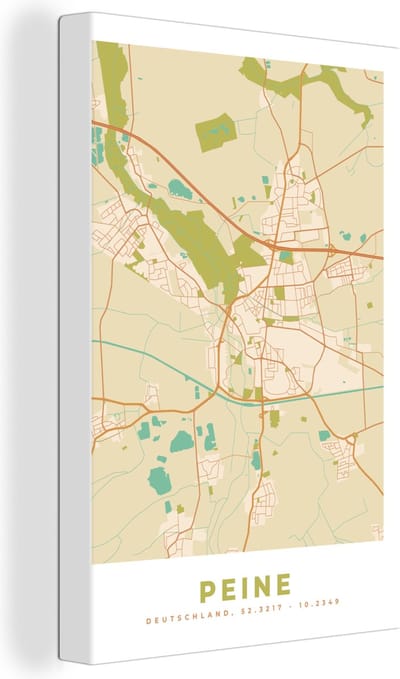 Canvas Schilderij Plattegrond - Peine - Vintage - Kaart - Stadskaart - 20x30 cm - Wanddecoratie