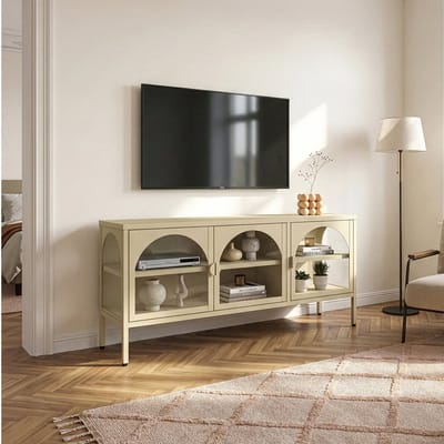 Dressoir Klippestad vitrinekast 118x35x55 cm camel [en.casa]