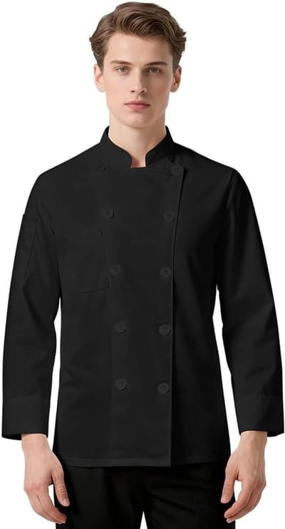 Professionele Lange Mouwen Koksjack voor Mannen en Vrouwen, Lichtgewicht en Ademend Chef Uniform, Modern Kookkleding in Wit met Comfortabele Pasvorm