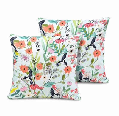 Set van 2 Luxe Kussenhoezen 45x45 cm | Katoen Canvas Kussenhoes | Woonkamer Decoratie | Bloemen en Vogels Design | Digitale Print | Cushion Cover