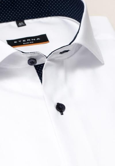 ETERNA slim fit overhemd - fijn Oxford heren overhemd - wit (blauw gestipt contrast) - Strijkvrij - Boordmaat: 39 (EU maat: M)