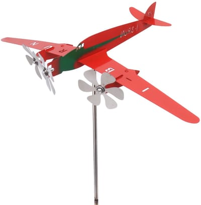 Dailygoods- Windgong Metalen Vliegtuig - Tuindecoratie - Handgelast - Roestvrij Staal - Duurzaam - 28 cm Hoogte 58 cm