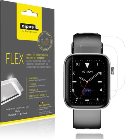 dipos – 2x Beschermfolie geschikt voor HMD Watch P1 1.83 Zoll | 3D Full Cover Screenprotector | 100% Passend