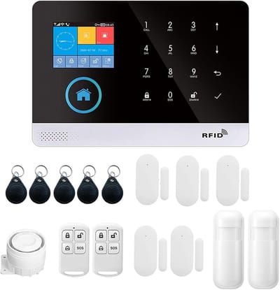 Draadloos Huisalarm met WiFi en GSM, LCD Display, PIR Sensor en Afstandsbediening - Compatibel met Alexa en Google Home