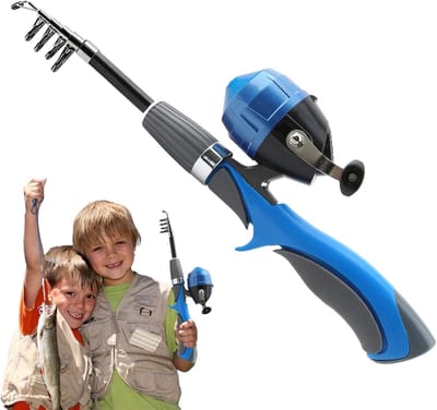 Hengelset voor beginners - Kinderhengel Telescopische hengel - Vissen in de natuur - Inklapbare stalen uitrusting - 160 cm - Blauw