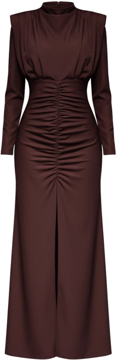 LARICA Jurk - Lange Mouw - Rits - Effen Bruin XS