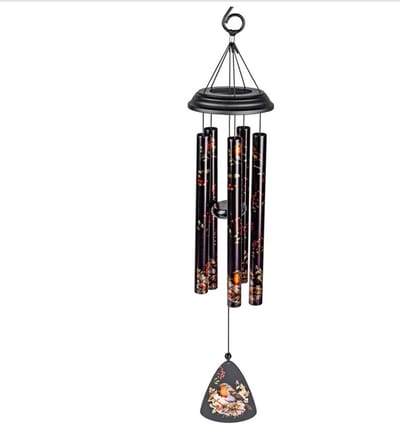 Windgong - Metaal - 70cm x 20cm - Zwart - beschildering - Vogel - Rood