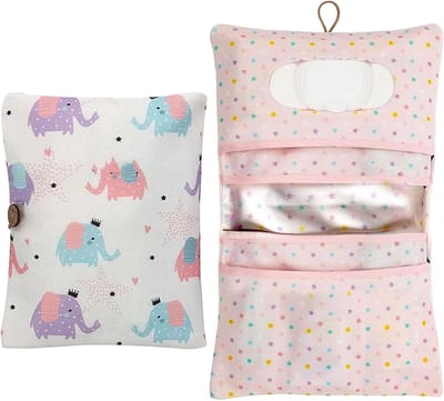 2-in-1 Luiertas en Cosmetica Organizer voor Baby, Compact en Handig voor Moeders onderweg met Bladeren, Walvis en Olifant Design