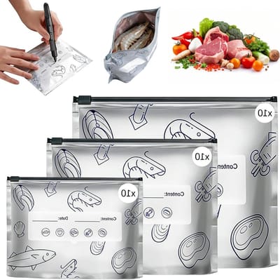 Set van 30 herbruikbare diepvrieszakken in 3 maten, ideaal voor het bewaren van groenten, vlees en snacks in de keuken
