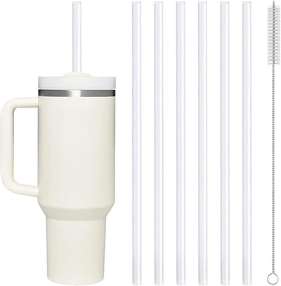 Set van 6 Herbruikbare Siliconen Rietjes 12 Inch BPA-vrij, Zacht en Flexibel met Schoonmaakborstel voor Waterflessen en Drinkbekers