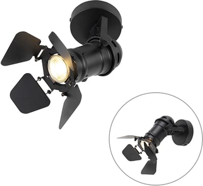 QAZQA Movie - Industriele Wandlamp - 1 lichts - L 245 mm - Zwart - Industrieel - Woonkamer