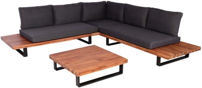 Tuinset MCW-H54, zitgroep, loungeset, Spun Poly, acaciahout, MVG, aluminium ~ bruin, kussens donkergrijs