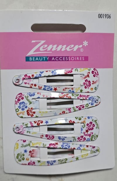 Zenner 4 clic clacs kids - wit bloemen print roze paars blauw - 5cm - klikklak haarspeldjes - clickclack haarspeld