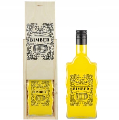 Bimberek - Houten Cadeauset met Fles - 500 ml - Uniek Ontwerp - Hout met Opdruk