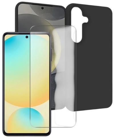 Back cover Silicone hoesje zwart met Screenprotector Glas 3x en Camera lens protector 3x Geschikt voor: Samsung Galaxy S25