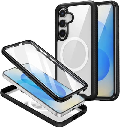 Hoesje met Ingebouwde Screenprotector Geschikt voor Samsung Galaxy S25 | Compatibel met MagSafe / Qi2 | Full Protect Valbescherming | Schokbestendige Beschermhoes | Doorzichtig / Zwart