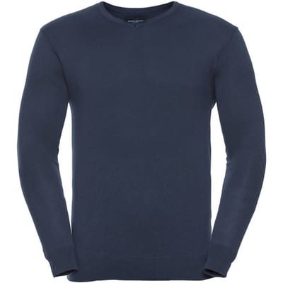 Russell Collection Heren Sweatshirt Katoen Acryl V Hals (Franse marine)