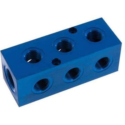 1xG 3/4'' x 9xG 1/2'' Aluminium Verdeelblok Eenzijdig 16 Bar - FL2-F-A-034G-012G-9M