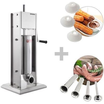 GGM Gastro Manueller Wurstfüller & Churro-Maschine - 5 Liter - Edelstahl - inkl. 4 Wurstfüller- & 3 Churro-Füllrohre