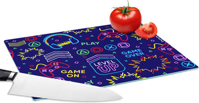 Glazen Snijplank - 28x20 - Gaming - Neon - Koptelefoon - Design - Snijplanken Glas