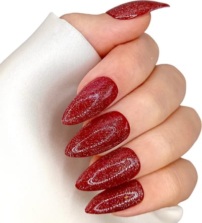 SD Press on Nails - No. 161 Lambada - Medium Stiletto - Rood met shimmer - Plaknagels - Gelnagels - Handgemaakte Nagels - 20 stuks - Cosplay - Accessoires - (gel)Nagellak - Nagelstudio - Nail Art - Nagels met lijm - M Nageltips