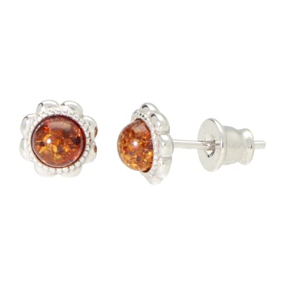 La Rosa Princesa Amber Oorknopjes Dames - 925 Sterling Zilver Gerhodoneerd - Cognac Barnsteen oorbellen - Klassiek
