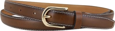 Leren Dames Riem Rondgestikt | Kleur: cognac | 2cm breed | Gouden Gesp | Riemmaat: 95cm (totale lengte: 110cm) | 100% echt leer | Nikkelvrije gesp