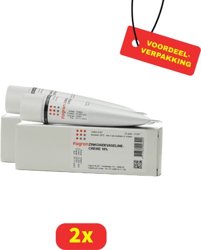 Fagron Zinkoxidevaselinecreme 10%- Geprikkelde en Geïrriteerde Huid door Vocht - 2 x 30g - Voordeelverpakking