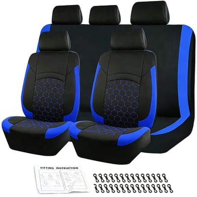 Jeu de housses de siège (9 pièces): Housses de siège avant et arrière en cuir PU respirantes et durables, compatibles avec les airbags bleu