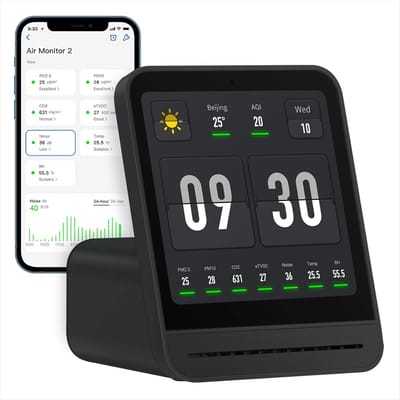 Luchtkwaliteit Monitor - Luchtmeter Binnen - Binnenklimaat Checken - 7 Metingen Realtime - 4 Inch Touchscreen - Zwart