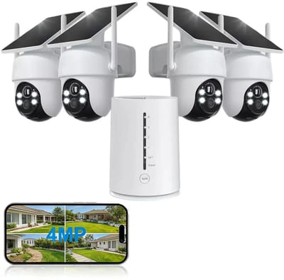 TWUFY Q04 Solocamera - 4MP 4PCS Draadloze Beveiligingscamera voor Buiten - 360° Dekking - Geïntegreerd Zonnepaneel - AI-Bewegingsdetectie - Bundelvoordeel