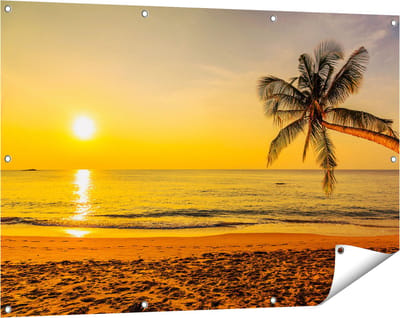 Gards Tuinposter Tropisch Strand tijdens Zonsondergang - 120x80 cm - Tuindoek - Tuindecoratie - Wanddecoratie buiten - Tuinschilderij