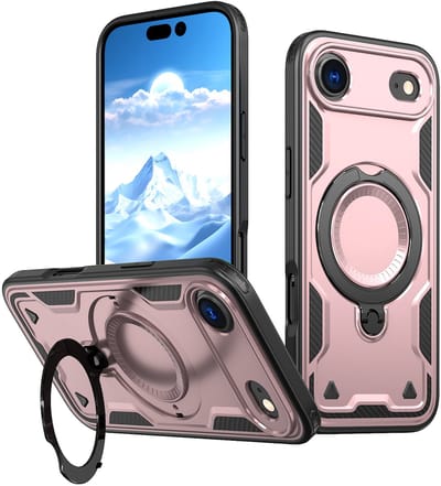 Hoesje Geschikt voor iPhone Air Hoesje Rose Goud - Geschikt voor MagSafe Armor Hoesje met Met Draaibare Ring Houder