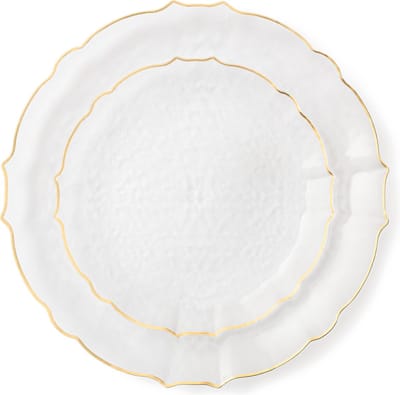 Decorline Combo Luxe-collectie, premium plastic herbruikbare 2-delige bordenset, partyborden voor 16 personen, 32-delig, transparant/goud, duurzaam tafelservies voor 16 gasten