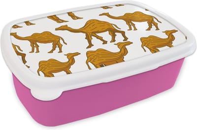 Broodtrommel Roze - Lunchbox - Brooddoos - Kameel - Hout - Patronen - 18x12x6 cm - Kinderen - Meisje