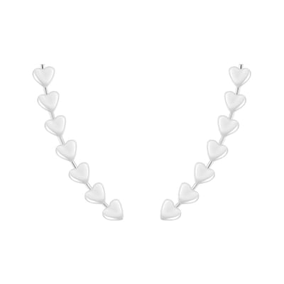 Joy|S - Zilveren hartjes oorbellen - ear climbers - earcuffs