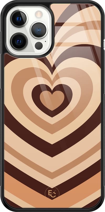 Hoesje geschikt voor iPhone 12 Pro Max - Hart bruin - Luxe Hard Case - Print - Bruin - ELLECHIQ