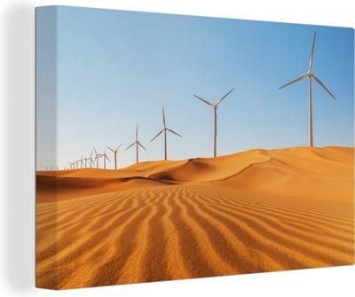 Canvas Schilderij Windmolenpark in de woestijn van Sinaï in Egypte - 90x60 cm - Wanddecoratie