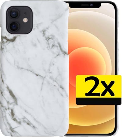 Hoesje Geschikt voor iPhone 12 Mini Hoesje Marmer Case Hard Cover - Hoes Geschikt voor iPhone 12 Mini Case Marmer Hoesje Backcover - Wit - 2 Stuks