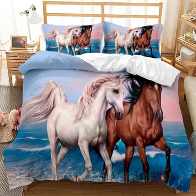 Paard Dekbedovertrek Set Een Groep Bruine Paarden Rennen Beddengoed Set 3D Dier Wild Paard Queen King Size Polyester Dekbedovertrek 70x133cm 2pcs