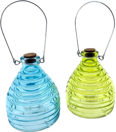 Glazen Wespenvanger – Set van 2 Blauw & Geelgroen – 10 x 13 cm