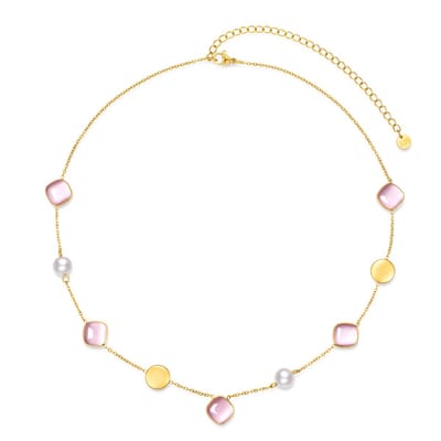 CO88 Collection - 8CN-26513 - Dames Ketting Roze Cat Eye Schelp - Stainless Steel - Trendy